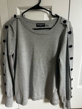Karl Lagerfeld Light Gray Crewneck Sweater with Black Button Detail